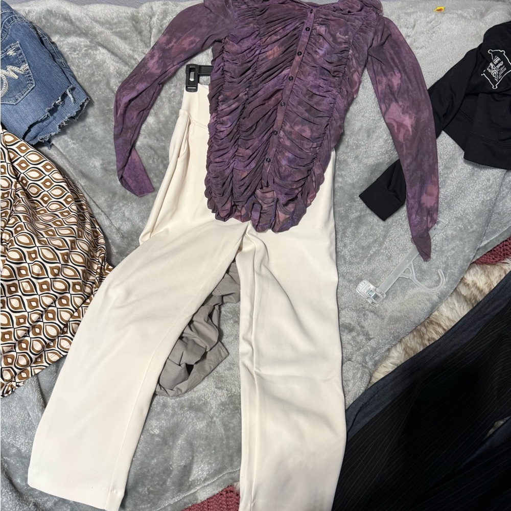 Women’s Purple Ruched Button-Front Top by